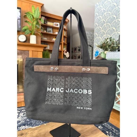 MJ Marc Jacobs Black and Brown University Canvas Tote Bag...